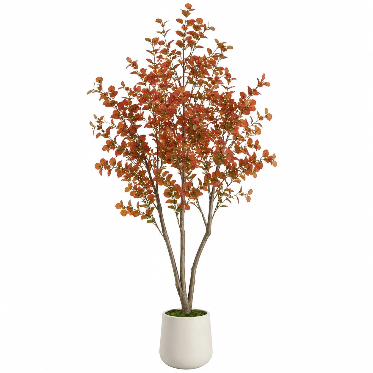 Albero artificiale 180 cm con vaso foglie sintetiche rosso arancio decorazione da interno
