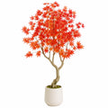 Albero artificiale di acero 180 cm in plastica rosso arancione con vaso bianco per interni