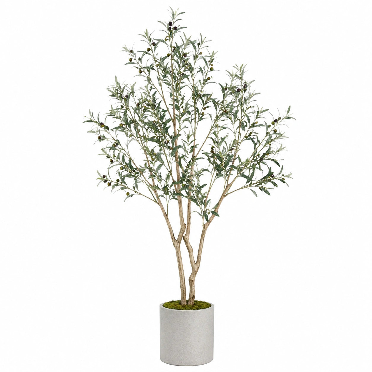 Albero artificiale di ulivo 180 cm in legno e plastica verde con vaso per interni