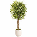 Albero artificiale ficus 180 cm con foglie in plastica verde e vaso in ceramica per interni