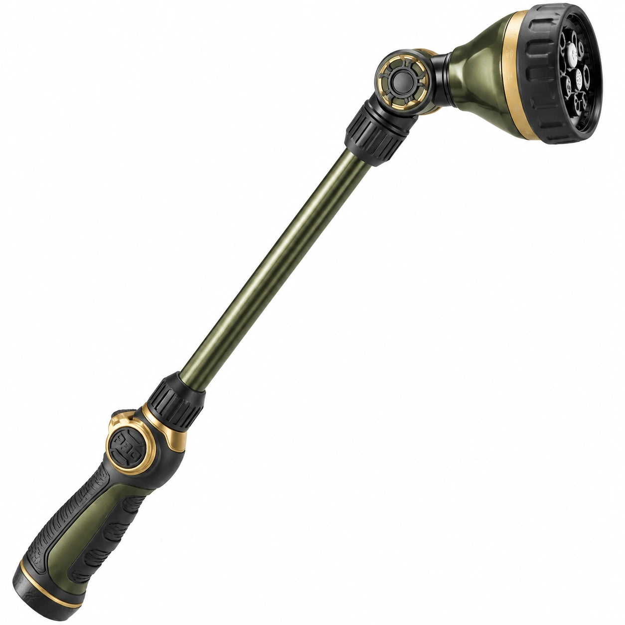 Lancia irrigazione 80 cm in metallo e plastica verde nero e oro con testina multifunzione regolabile
