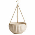 Vaso sospeso Ø 23 cm in ceramica beige con catene metalliche per piante