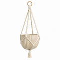 Vaso sospeso Ø 20 cm in ceramica beige con corda in cotone stile boho