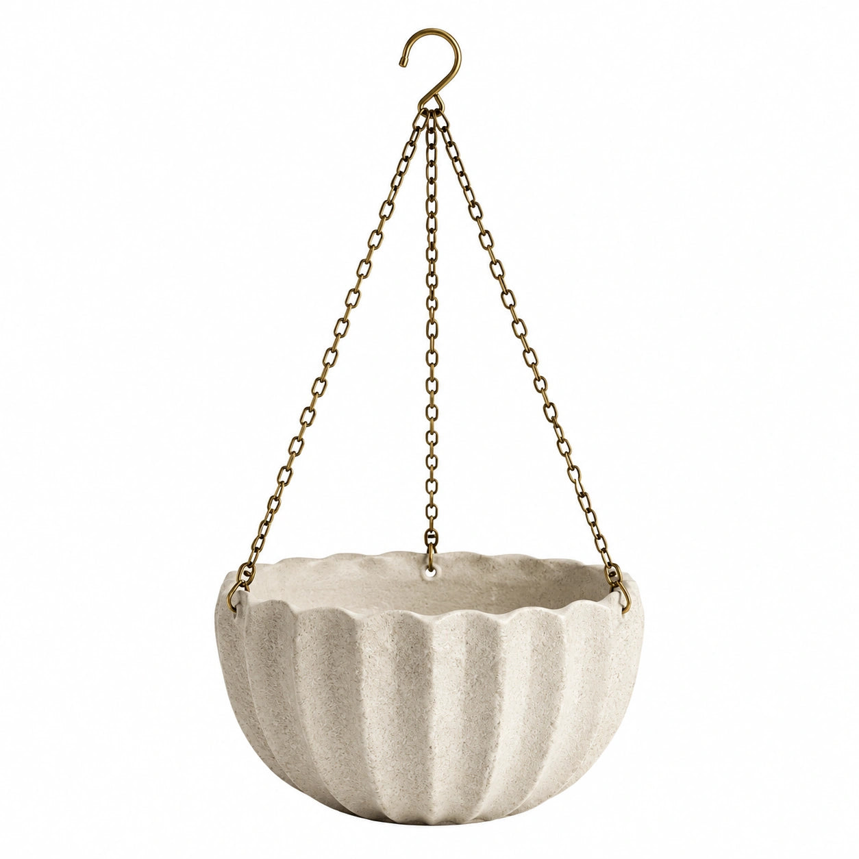Vaso sospeso Ø 30 cm in cemento beige con catene metalliche per piante