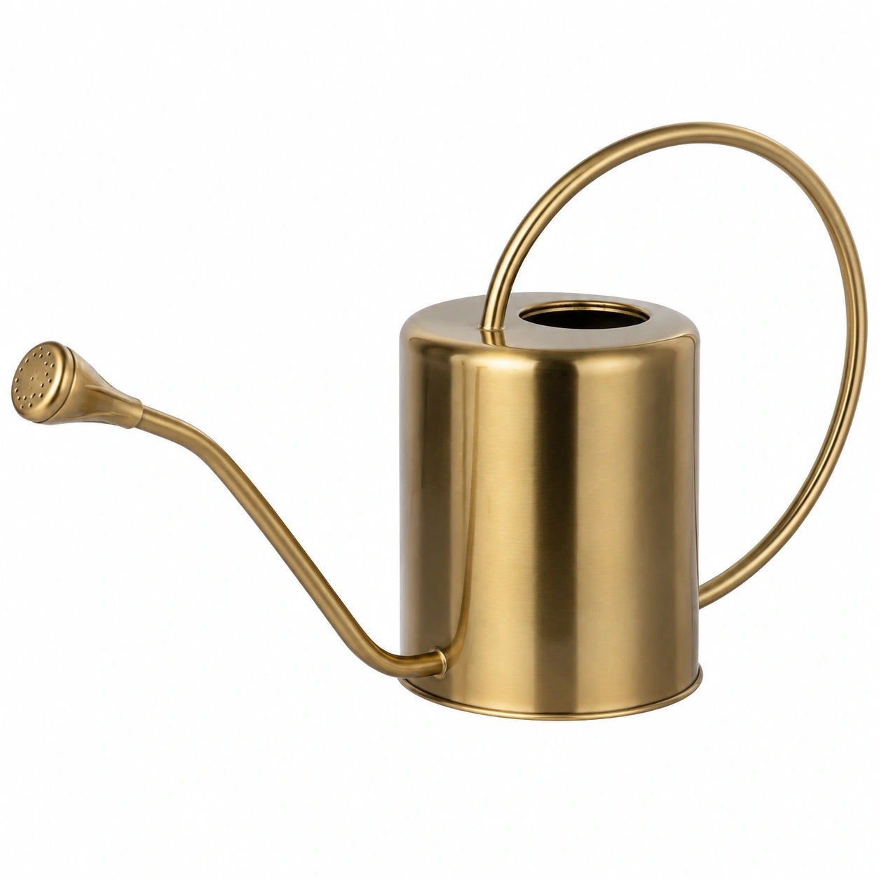 Annaffiatoio 1.5 L diametro 12 cm altezza 18 cm in acciaio color oro con beccuccio lungo stile moderno