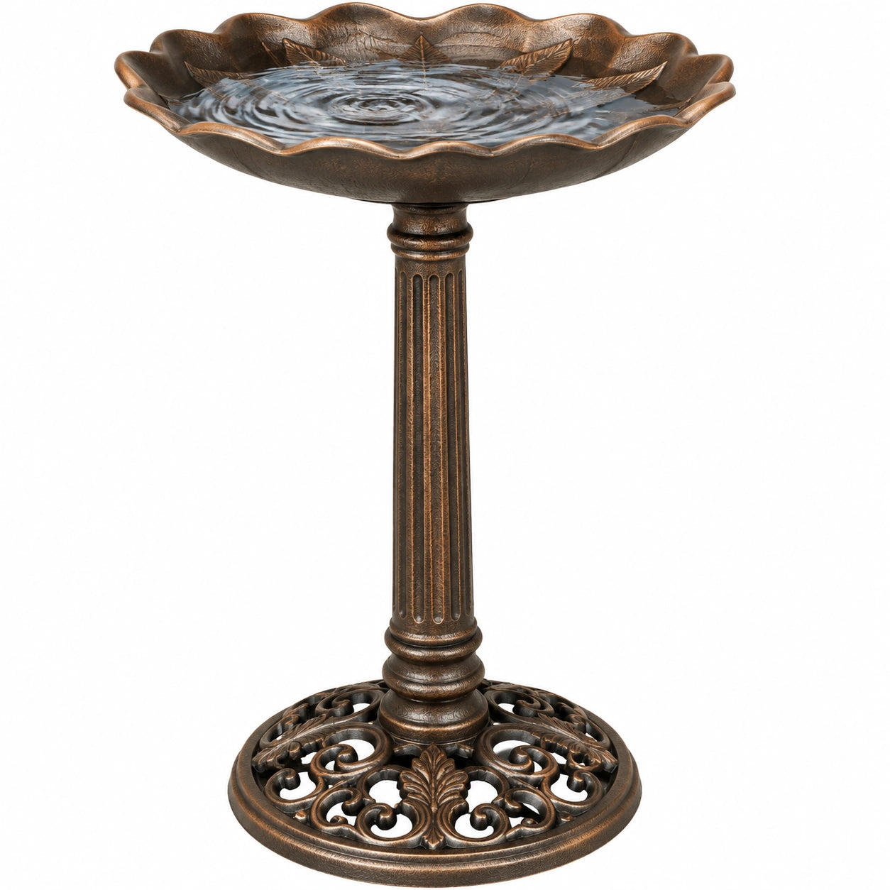 Bagno per uccelli in metallo bronzo Ø50 cm da giardino con piedistallo decorativo