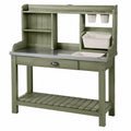 Banco da giardinaggio 100 x 50 x 160 cm in legno verde con piano in metallo e lavello da rinvaso