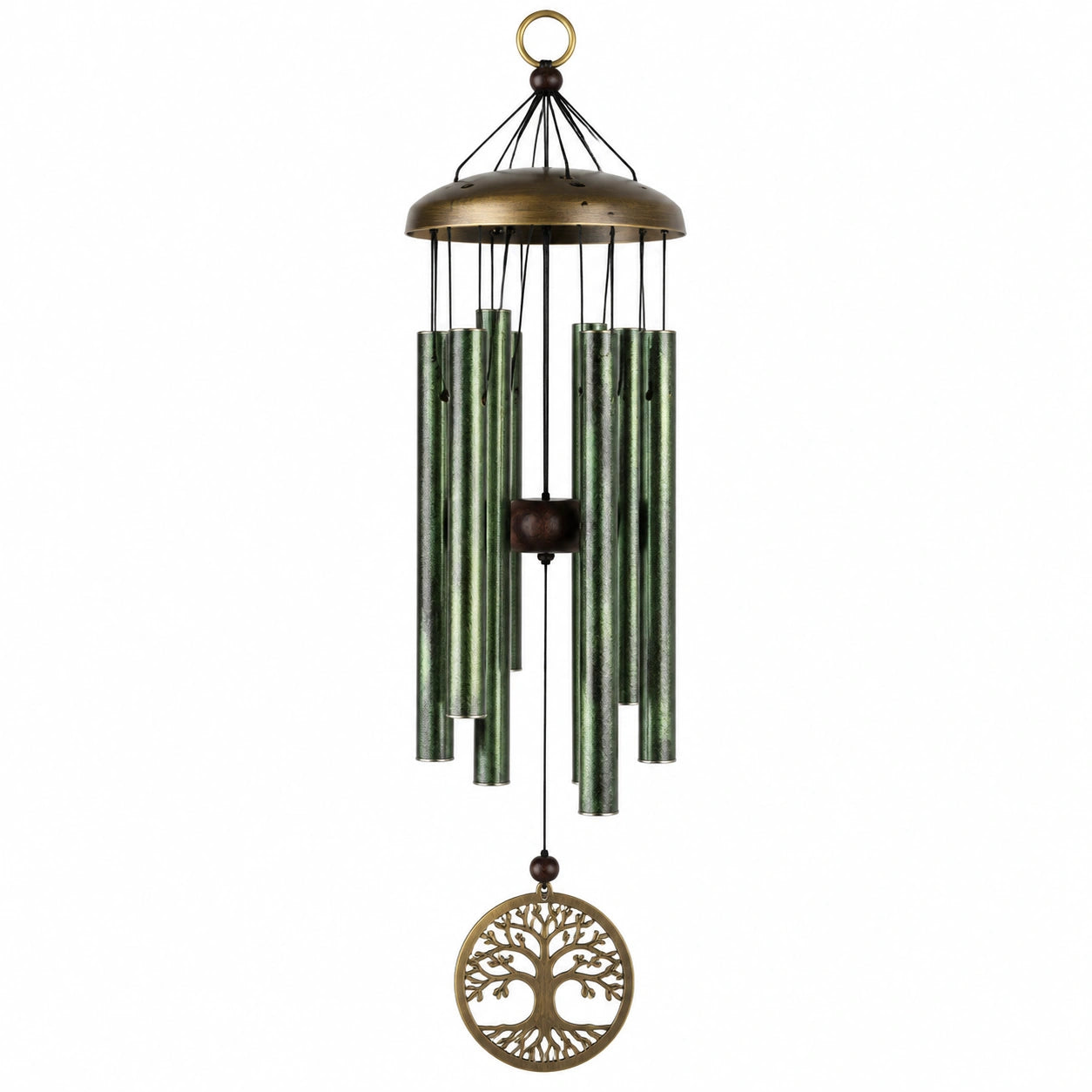 Campanella a vento 90 cm in metallo verde e bronzo con tubi sonori da esterno