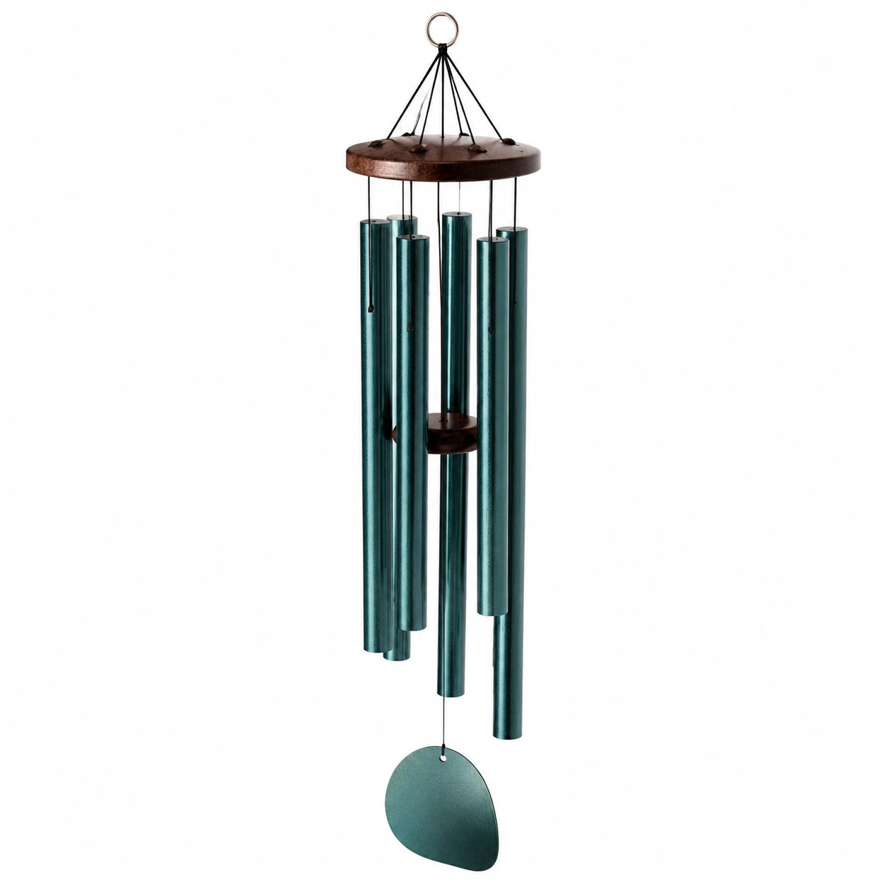 Campanella a vento 85 cm in metallo turchese e legno per decorazione da esterno