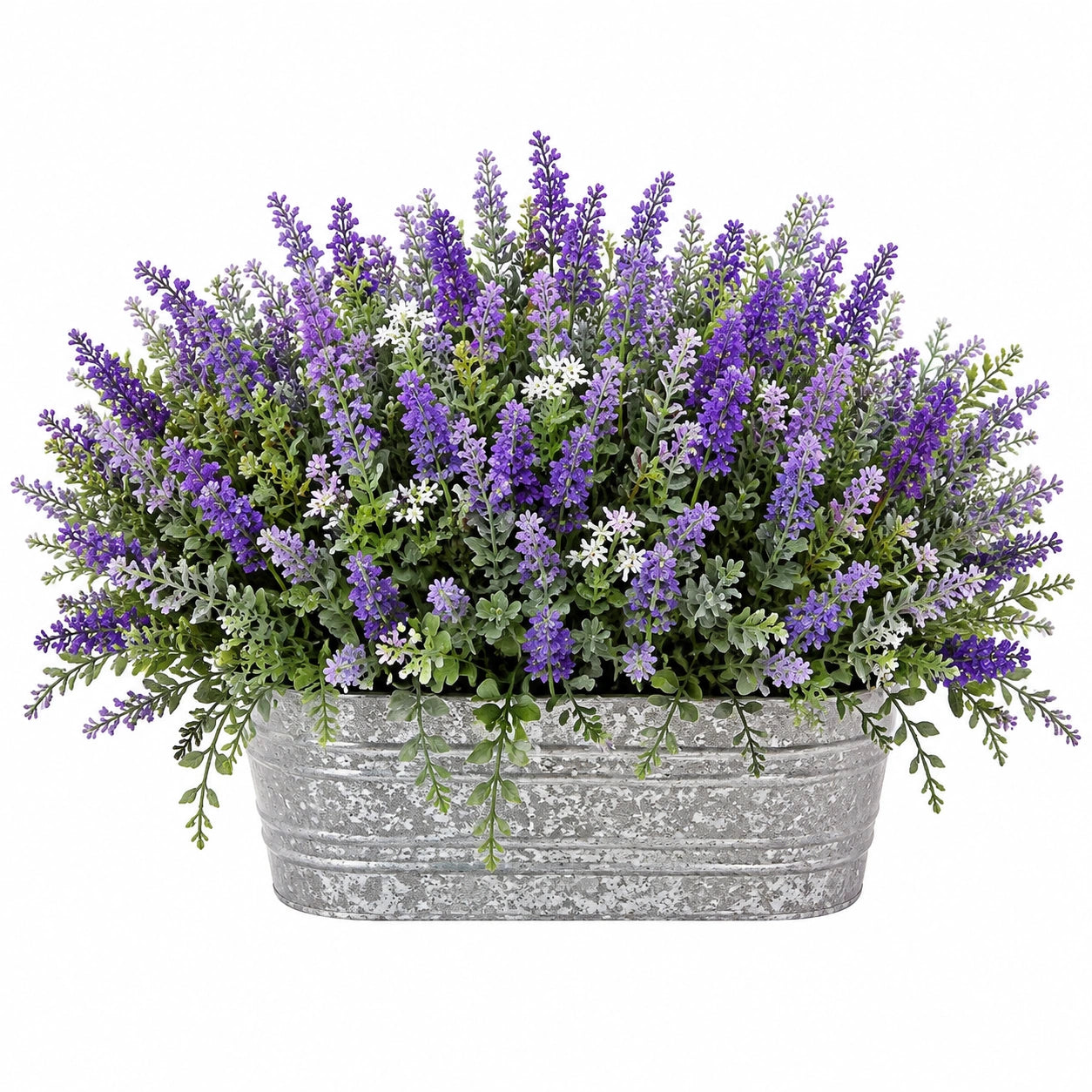 Pianta artificiale di lavanda 42 cm in plastica viola con vaso in metallo stile rustico