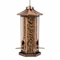 Mangiatoia per uccelli sospesa 20 x 38 cm in metallo bronzo con dispenser per semi