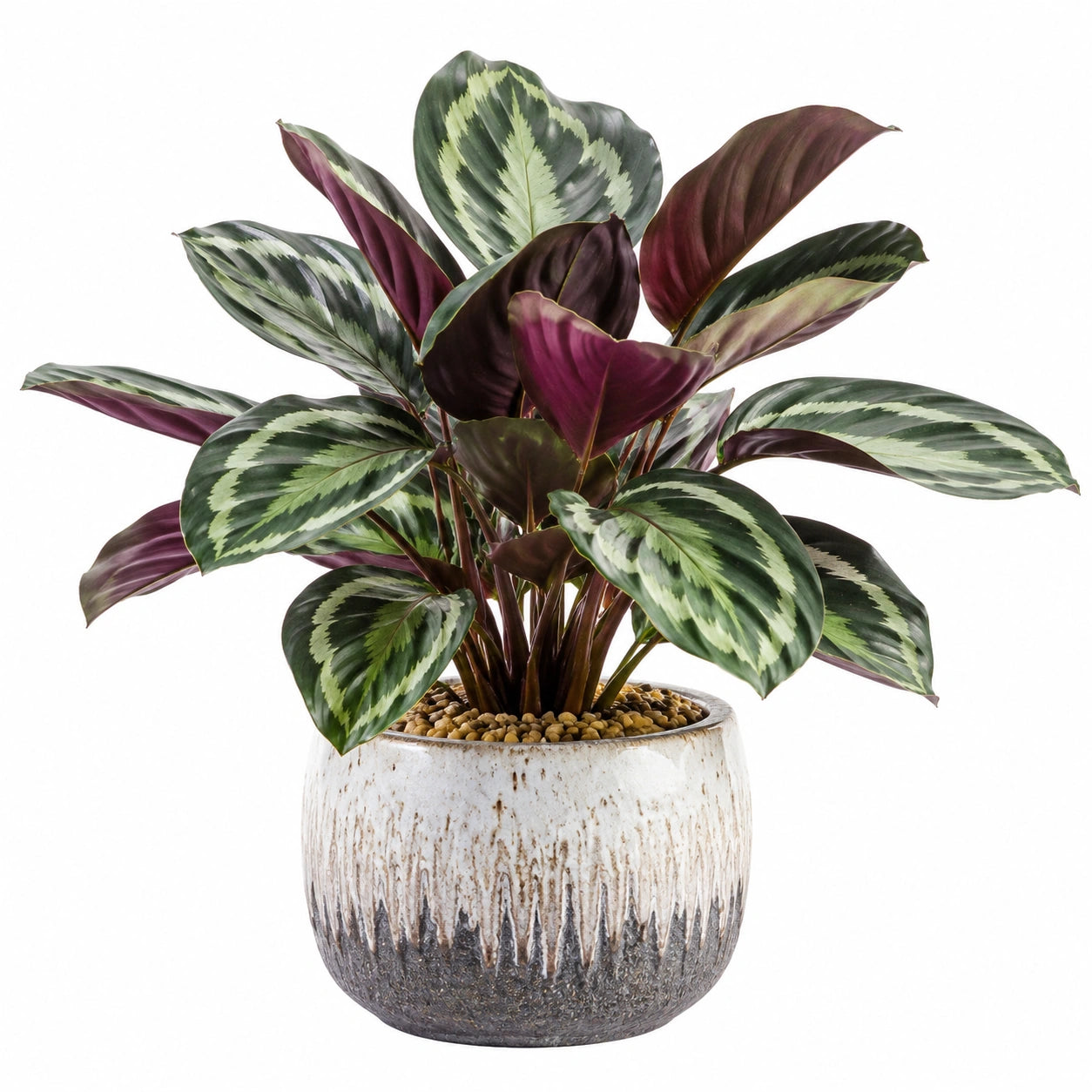 Pianta artificiale in vaso 75 cm foglie verdi e viola in plastica decorazione da interno