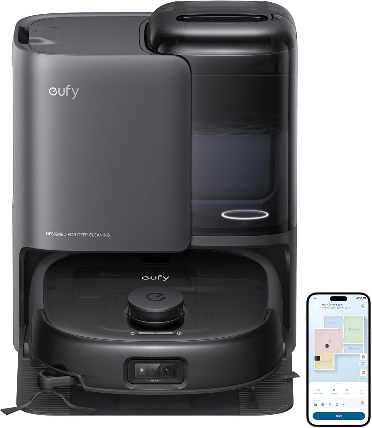 eufy, Robot sprzątający, E25, Czarny, oświetlenie LED, samoczyszczenie