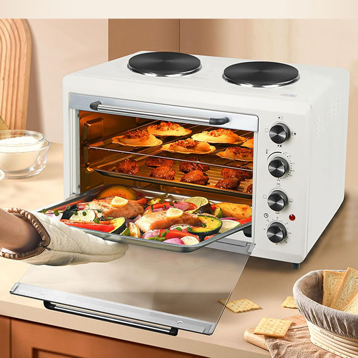 BDJSN, Minipiekarniki, 56 L, 2000 W, Biały, timer, funkcja grilla