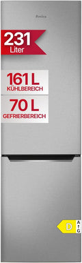 Amica, Zamrażarka, 170 cm, 231 l, 3,2 kg, Srebrny, 3 szuflad, oświetlenie LED, kompresor