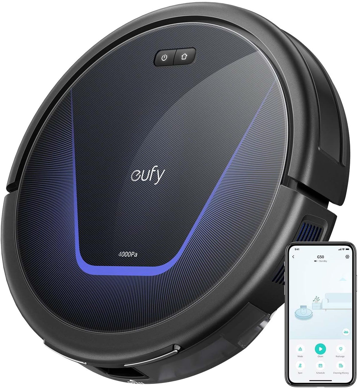 eufy, Robot sprzątający, G50, 0,6 l, 2 W, Czarny, Wi-Fi, 2 w 1