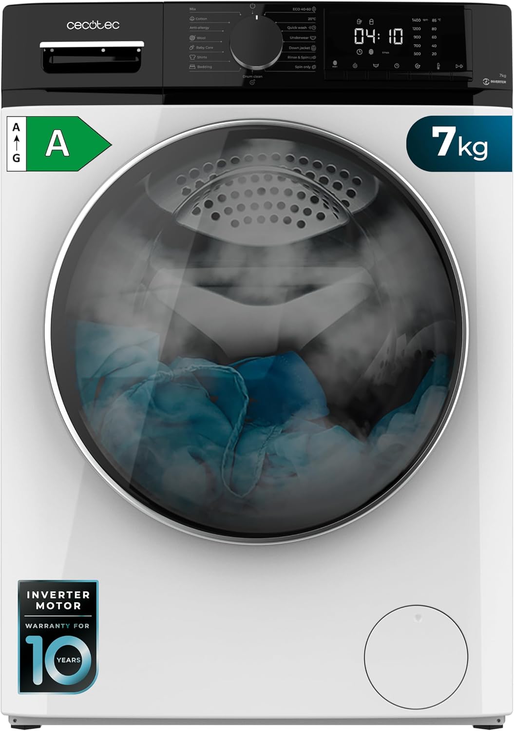 Pralka, Cecotec, 7 kg, 1400 obr./min, Biały/Czarny