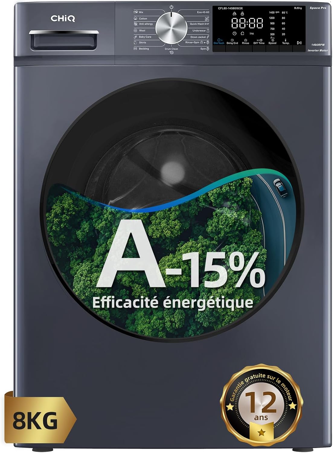 CHiQ, Pralka, CFL80, 8 kg, 76 dB, 520 mm, Szary