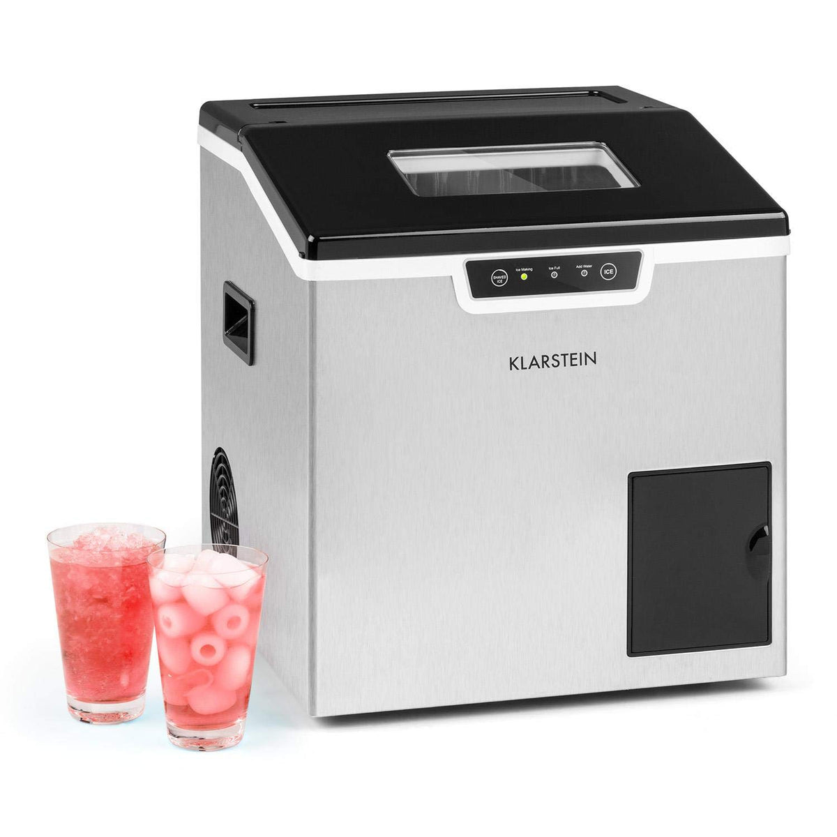 Kostkarka do lodu, Klarstein, 400 W, 20 kg, 3 l, Czarny/Srebrny, stal nierdzewna, oświetlenie LED, kompresor
