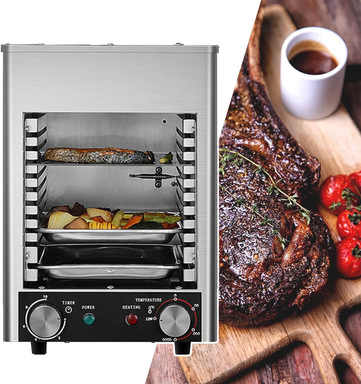 HCAUYNN, Piece pieczone, 220 V, 333 x 258 x 368 mm, 1700 W, Czarny, funkcja grilla