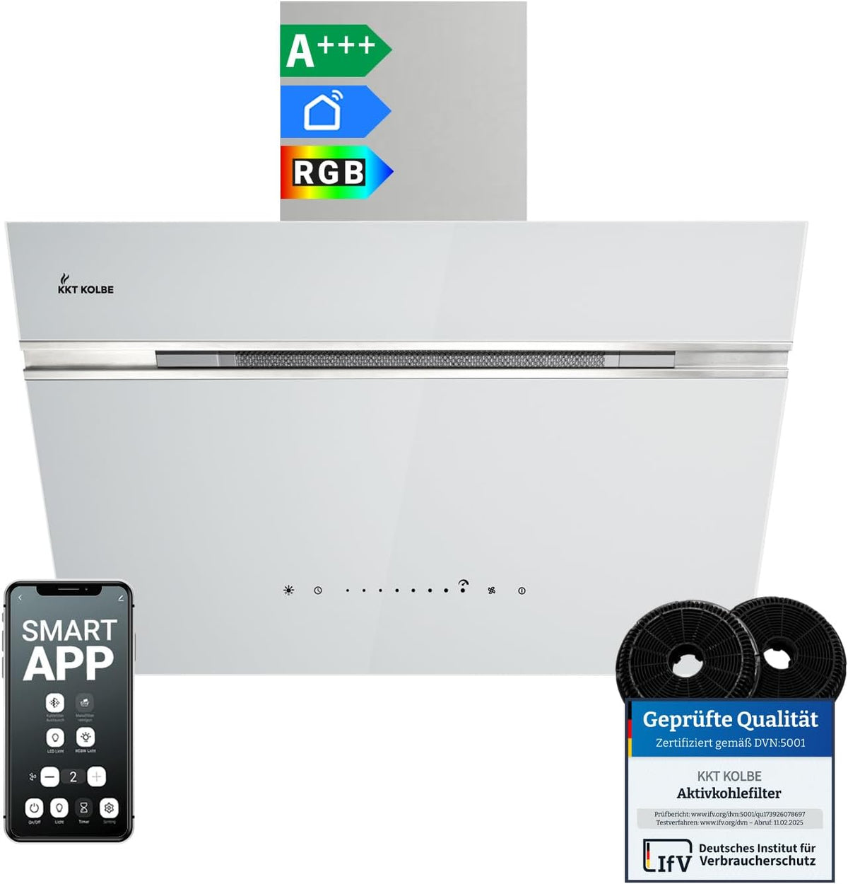 KKT KOLBE, Okap kuchenny, AURORA6005WED, 60 cm, Biały / Srebrny, metal, Wi-Fi