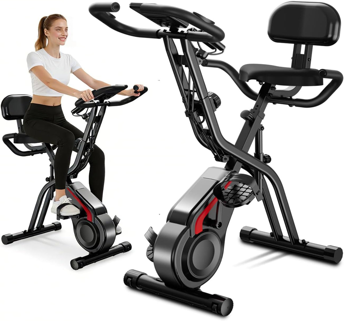 Stacjonarne rowery treningowe, SUIUOI, 5 W, 136 kg, Czarny/Czerwony, składana konstrukcja, 5 w 1