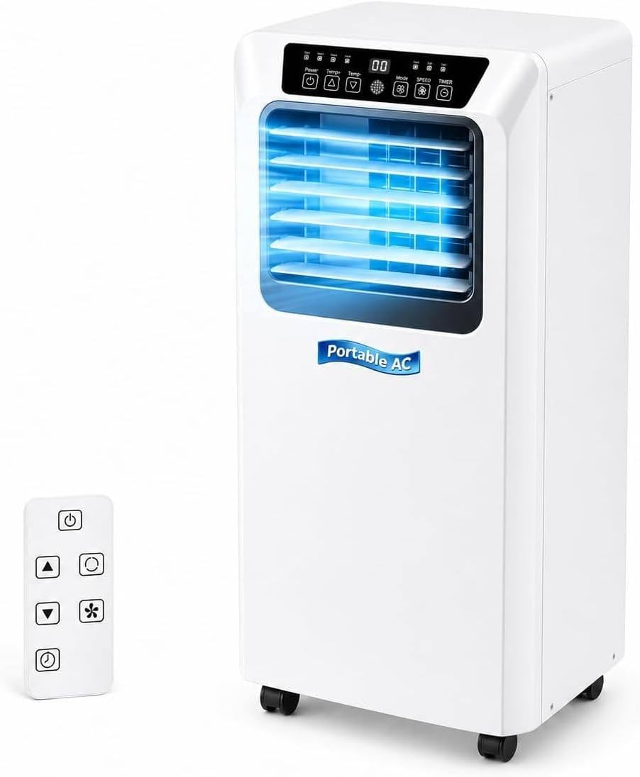 WANGYYDS, Klimatyzator przenośny, 9000BTU, 9000 BTU, 20 m, Biały, oświetlenie LED, pilot zdalnego sterowania