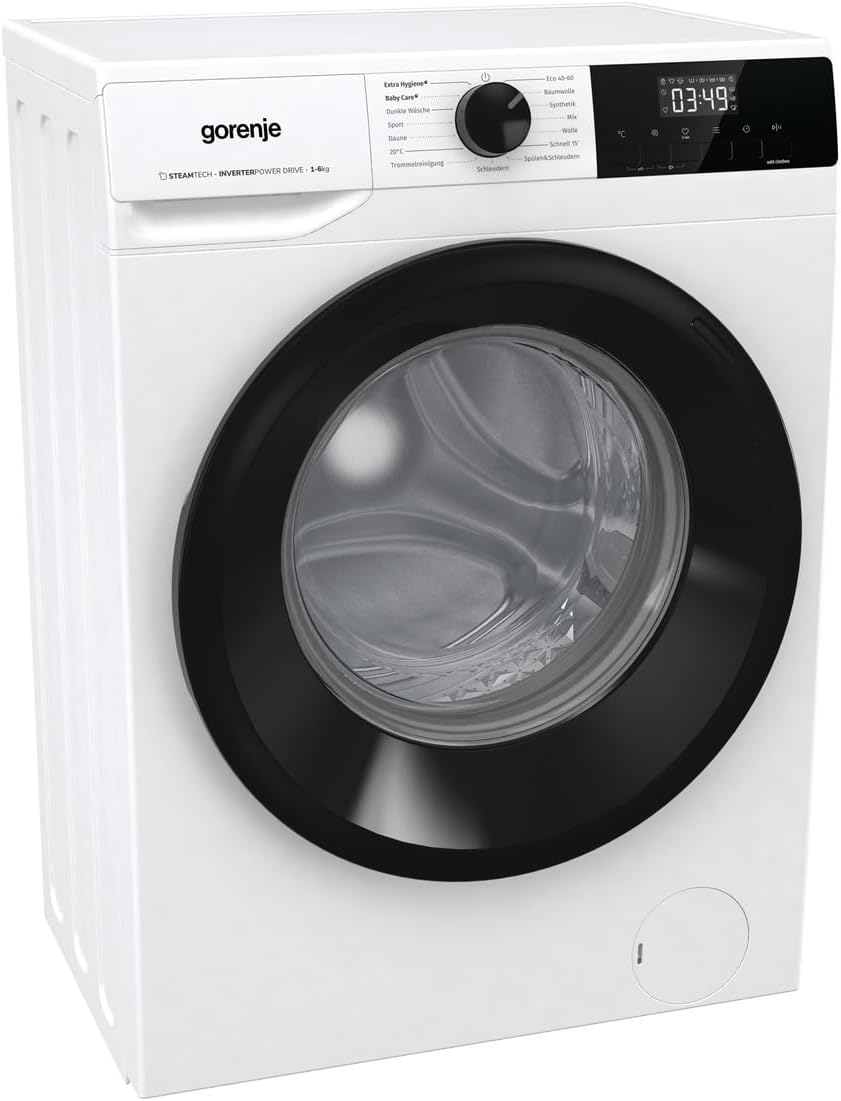 Gorenje, Pralka, WNHPI64SAPS/DE, 6 kg, 1400 obr./min, 43,5 cm, Biały/Czarny