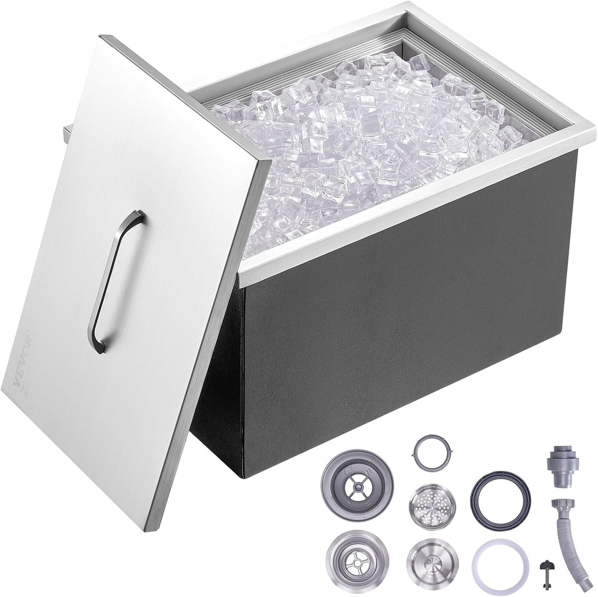 Zestawy wiaderek do lodu, VEVOR, 43,5 l, 20 mm, 14,8 kg, Srebrny/Czarny, aluminium