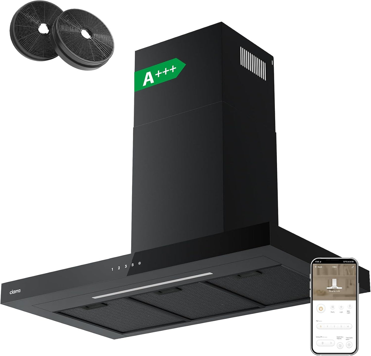 Okap kuchenny, CBB9102, CIARRA, 90 cm, Czarny, oświetlenie LED, Wi-Fi