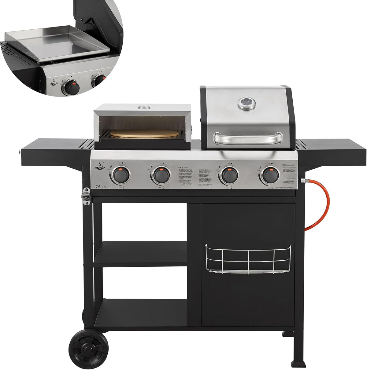 El Fuego, Grille na propan, 3 W, 147 x 117 x 60,5 cm, Czarny/Srebrny, stal nierdzewna, funkcja grilla, 3 w 1