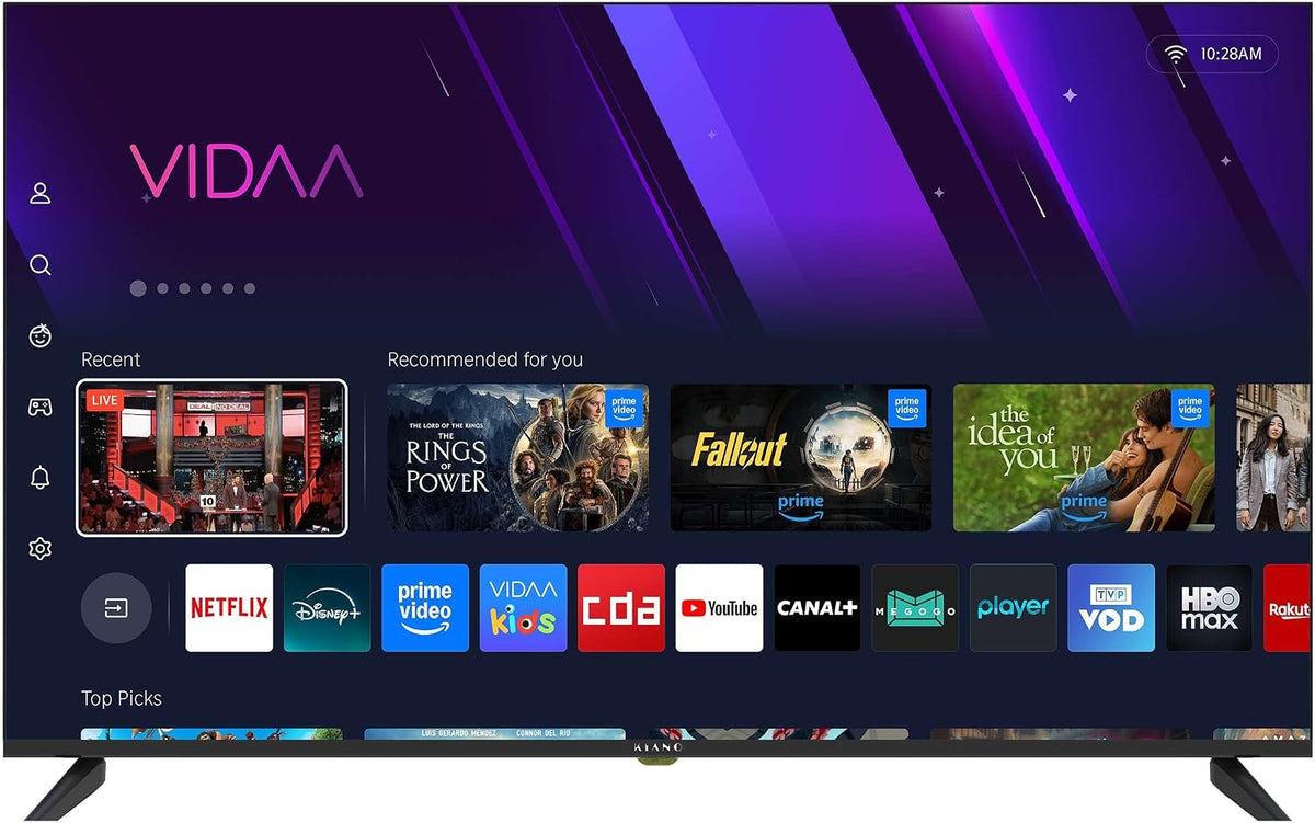 KIANO, Telewizor Smart TV, DVB-T2/S2/C, Czarny, oświetlenie LED, USB, Wi-Fi