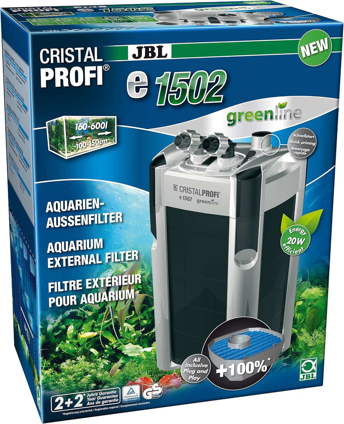 JBL, Filtry, E1502, 20 W, 700 litrów, 150 cm, Czarny