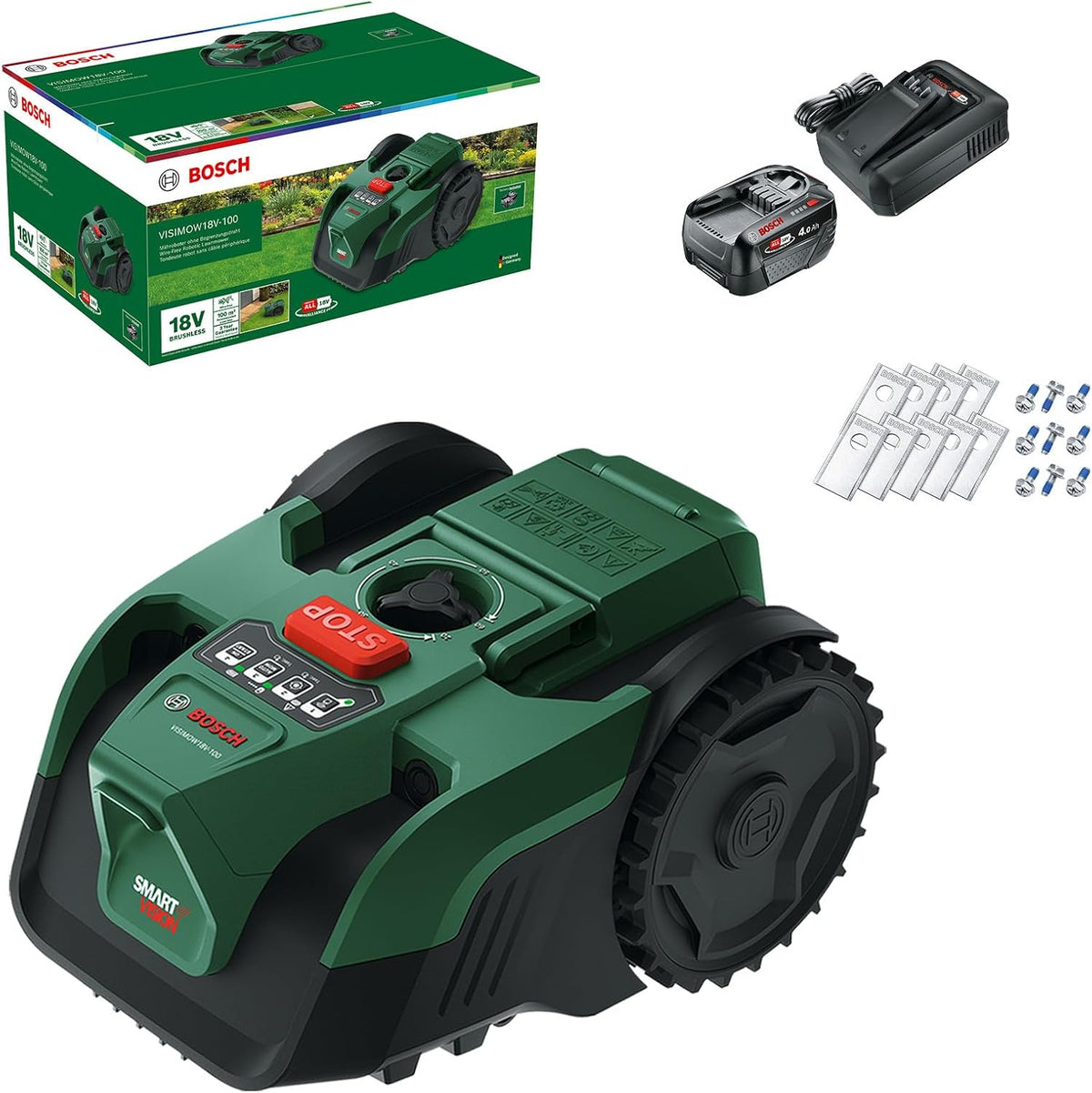 Bosch, Kosiarki automatyczne, VISIMOW18V-100, 100 m, 18 V, 4,0 Ah, Zielony/Czarny