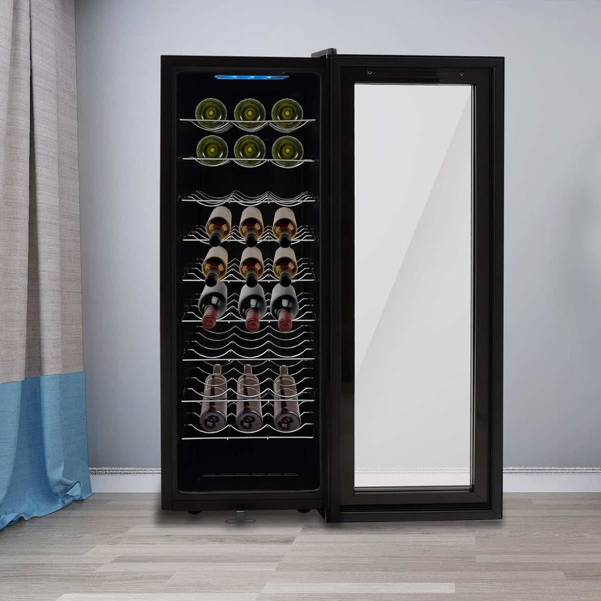DSYOGX, Lodówka, 50,5 x 34,5 x 98,5 cm, 76 l, 0,61 kW, Czarny, miejsce do przechowywania, oświetlenie LED
