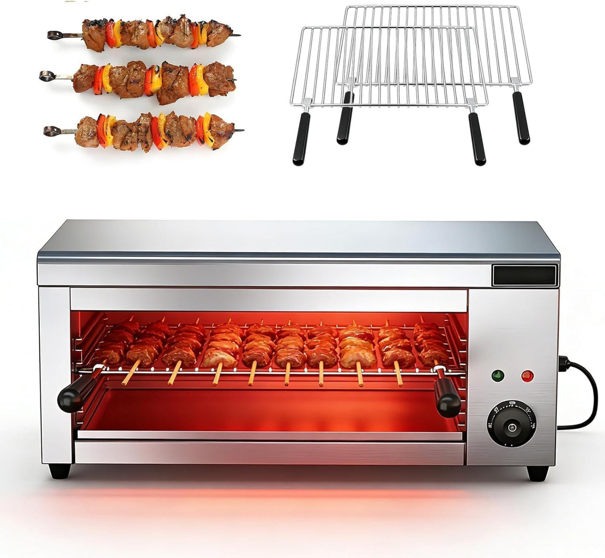YXYLJOZ, Grill elektryczny, 45 x 24,5 cm, 2000 W, Srebrny, stal nierdzewna, regulowana wysokość, funkcja grilla