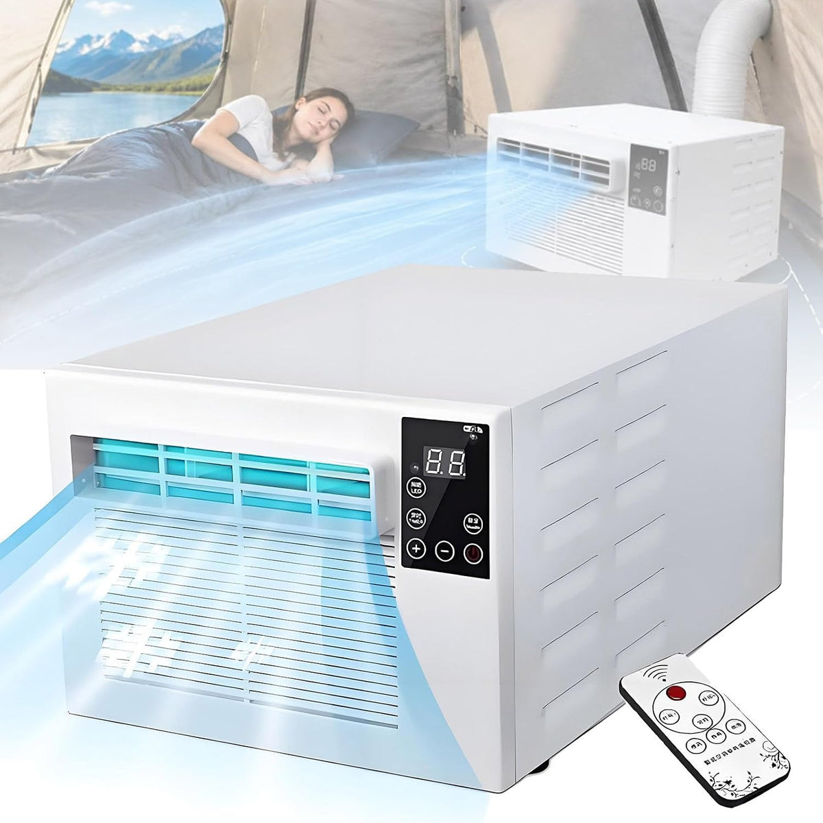 Cashwise, Klimatyzator przenośny, 280 W, 38 dB, 10 kg, Biały, oświetlenie LED, pilot zdalnego sterowania, automatyczne wyłączanie
