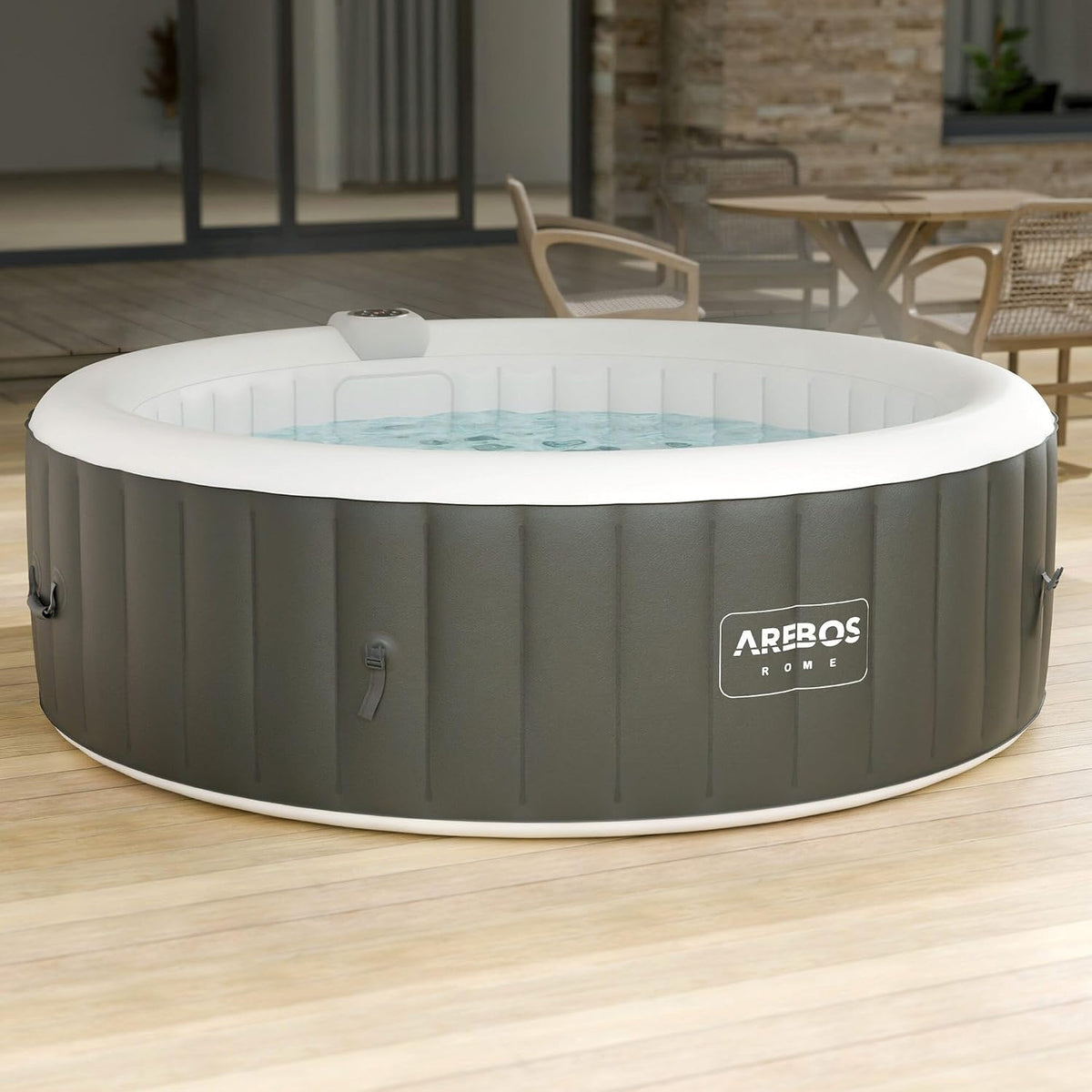 Arebos, Wanny z hydromasażem, 208 cm, 1000 litrów, 240 V, Szary/Biały, automatyczne wyłączanie