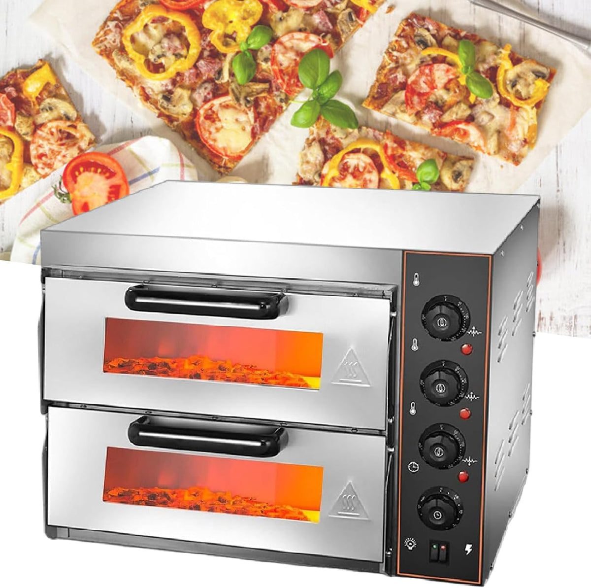 XEEAOFE, Piec do pizzy, 110 V, 27,5 kg, 3000 W, Srebrny, stal nierdzewna