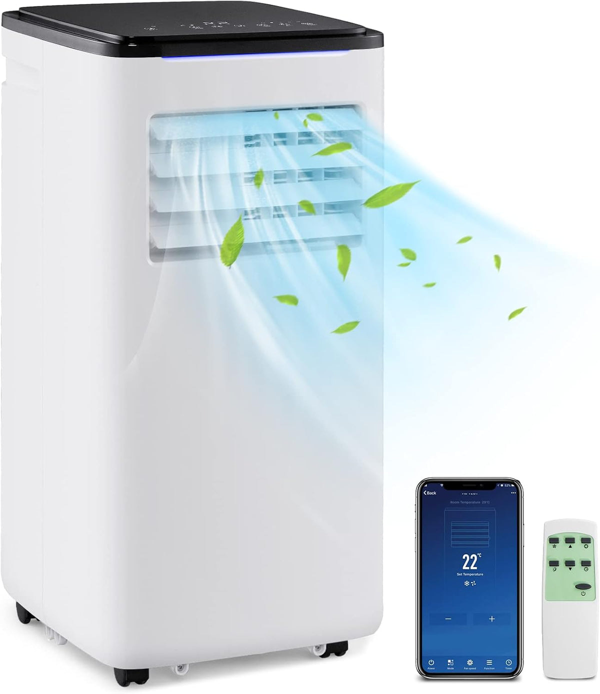 COSTWAY, Klimatyzator, 9000 BTU, 4 W, Biały/Czarny, oświetlenie LED, Wi-Fi, pilot zdalnego sterowania, timer