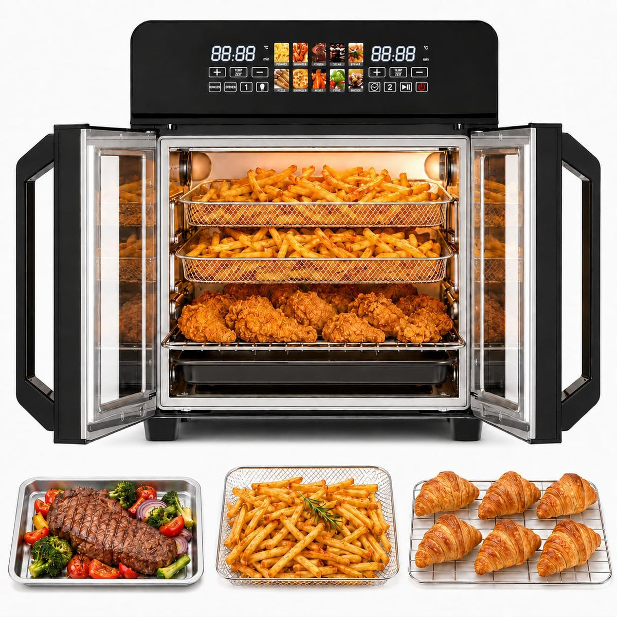 Royal Swiss, Frytkownica beztłuszczowa, 23 l, 2400 W, Czarny / Srebrny, stal nierdzewna, oświetlenie LED, funkcja grilla
