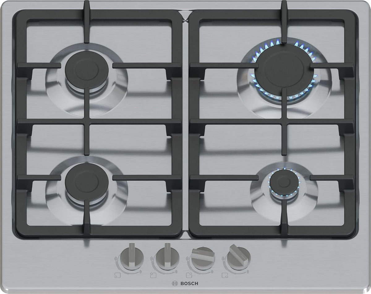 Bosch, Płyta grzewcza, PGP6B5K90, 60 cm, 3 kW, Srebrny, stal nierdzewna, automatyczne wyłączanie
