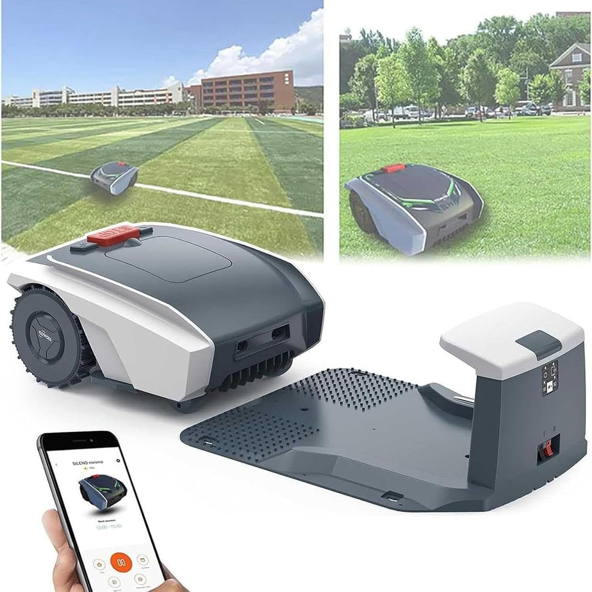 YLANMEI, Kosiarki automatyczne, 5 cm, 20 V, 5 Ah, Biały/Szary/Czarny, regulowana wysokość, Bluetooth, pilot zdalnego sterowania