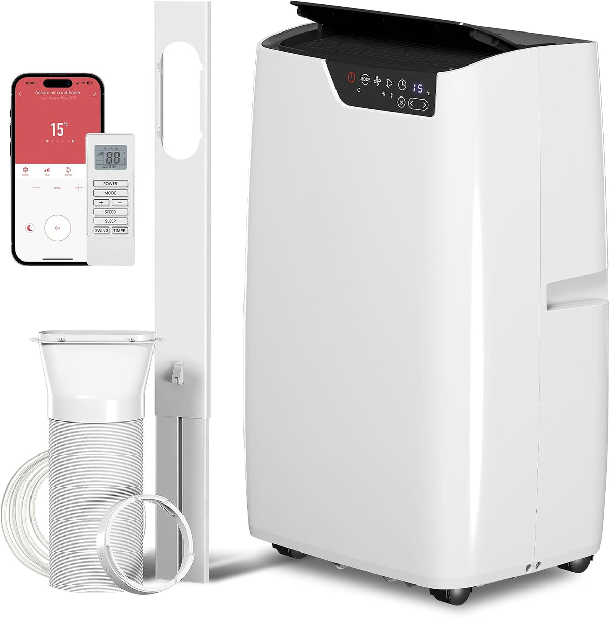 HOMCOM, Klimatyzator, 12000 BTU, 3,5 kW, 400 m, Biały, aluminium, Wi-Fi, pilot zdalnego sterowania, timer, kompresor