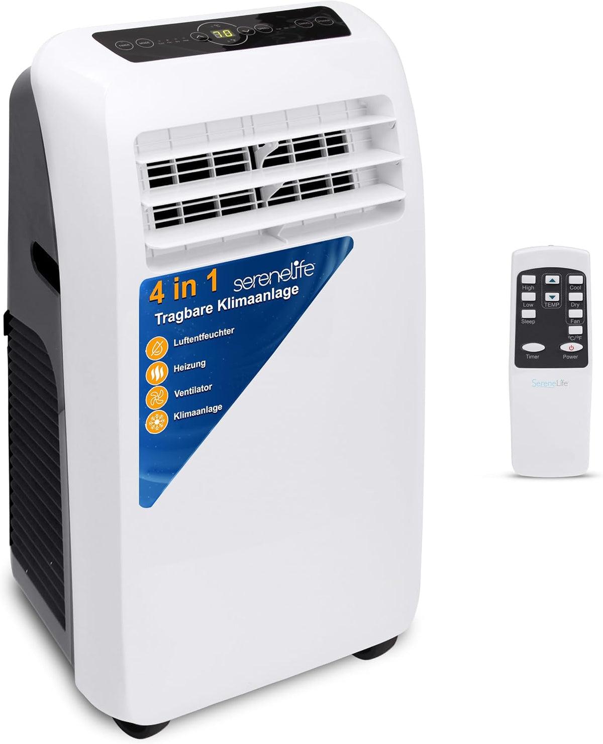 SereneLife, Klimatyzator, 9000 BTU, 4 W, 20 m, Biały/Czarny, pilot zdalnego sterowania, timer