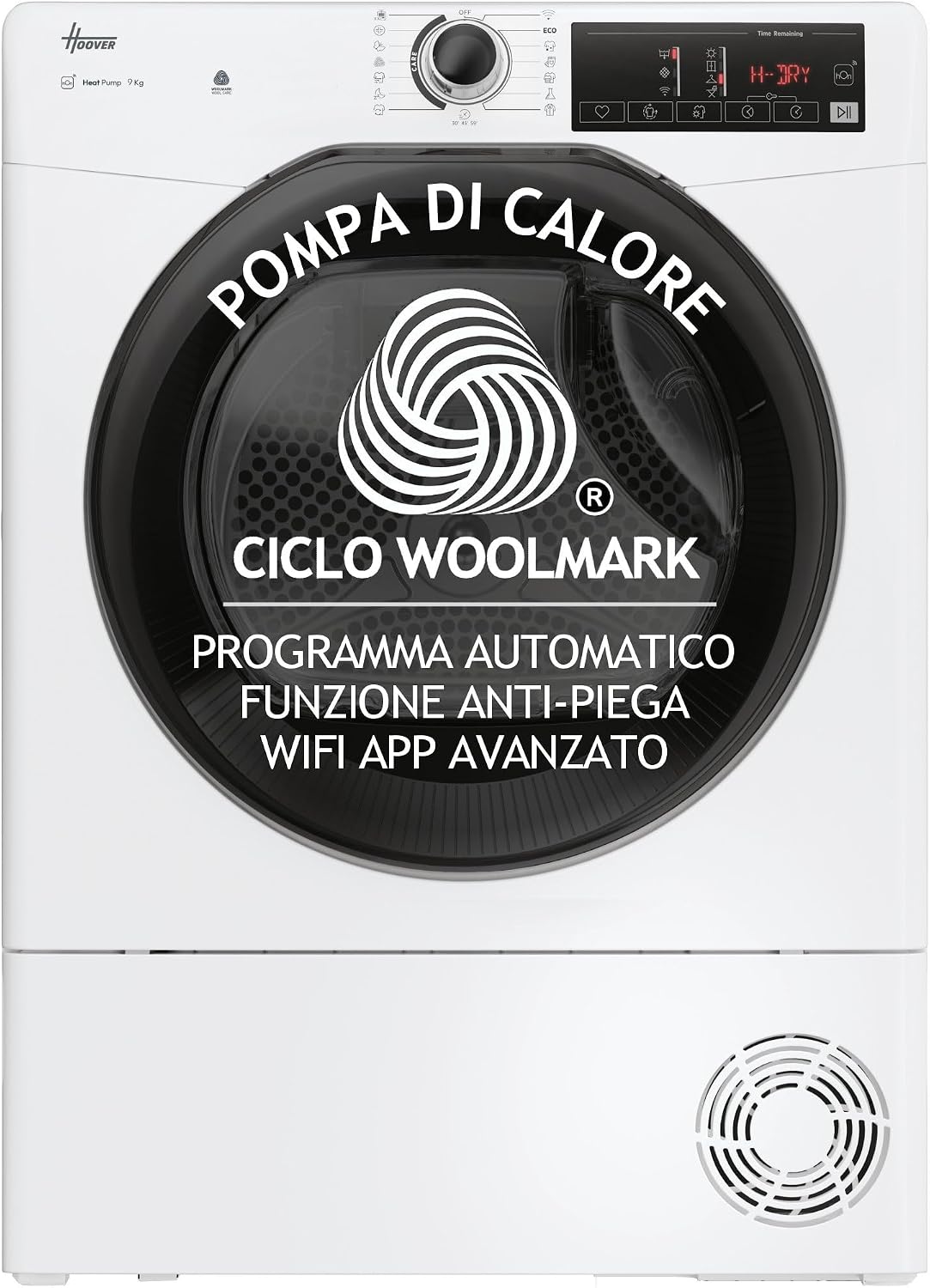 Hoover, Suszarki do ubrań z pompą ciepła, EH9N2TBE-S, 85 x 60 x 58,5 cm, 9 kg, Biały, Wi-Fi