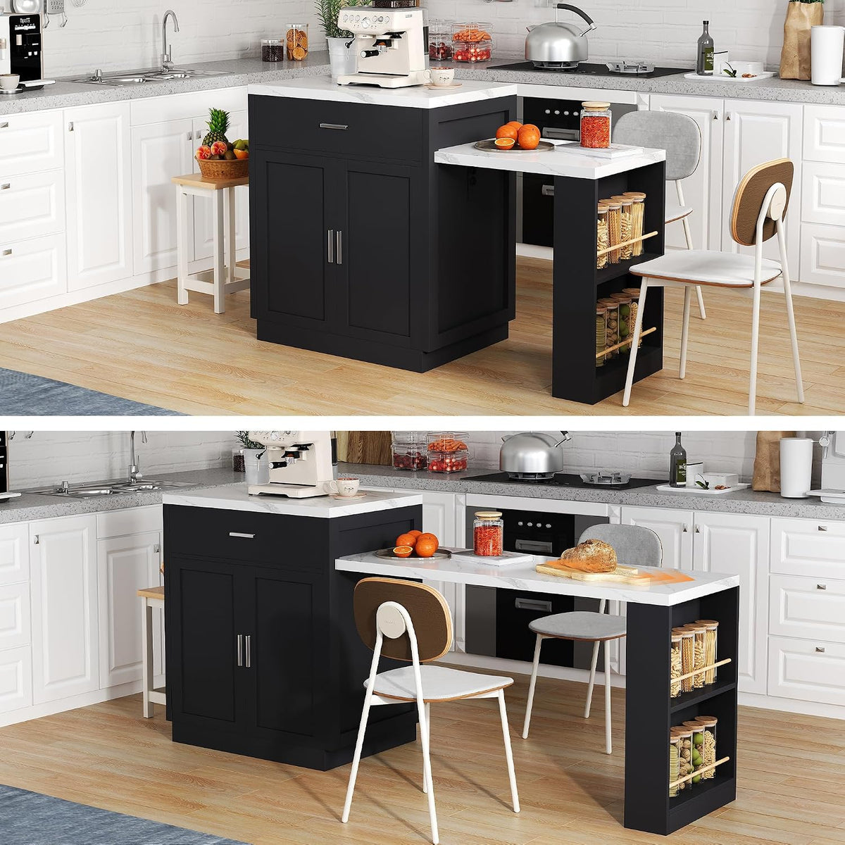Generisch, Stacjonarne wyspy do przechowywania, 211 x 55 x 89,5 cm, 100 kg, 250 V, Czarny/Biały, MDF, 2 szuflad, USB
