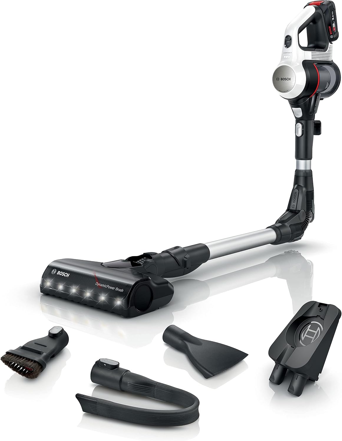 Bosch, Odkurzacz pionowy, 711 W, 18 V, 100 m, Czarny/Biały, oświetlenie LED, praca bezprzewodowa, 2 w 1