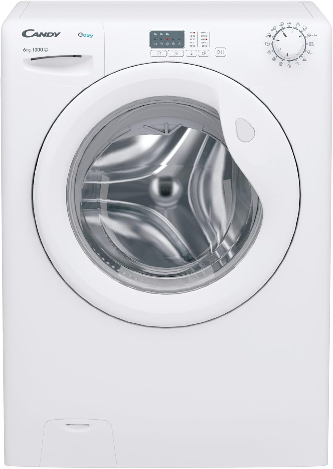 CANDY, Pralka, EY4061DW4/1-S, 6 kg, 1000 obr./min, 77 dB, Biały, stal nierdzewna, oświetlenie LED, Wi-Fi, samoczyszczenie