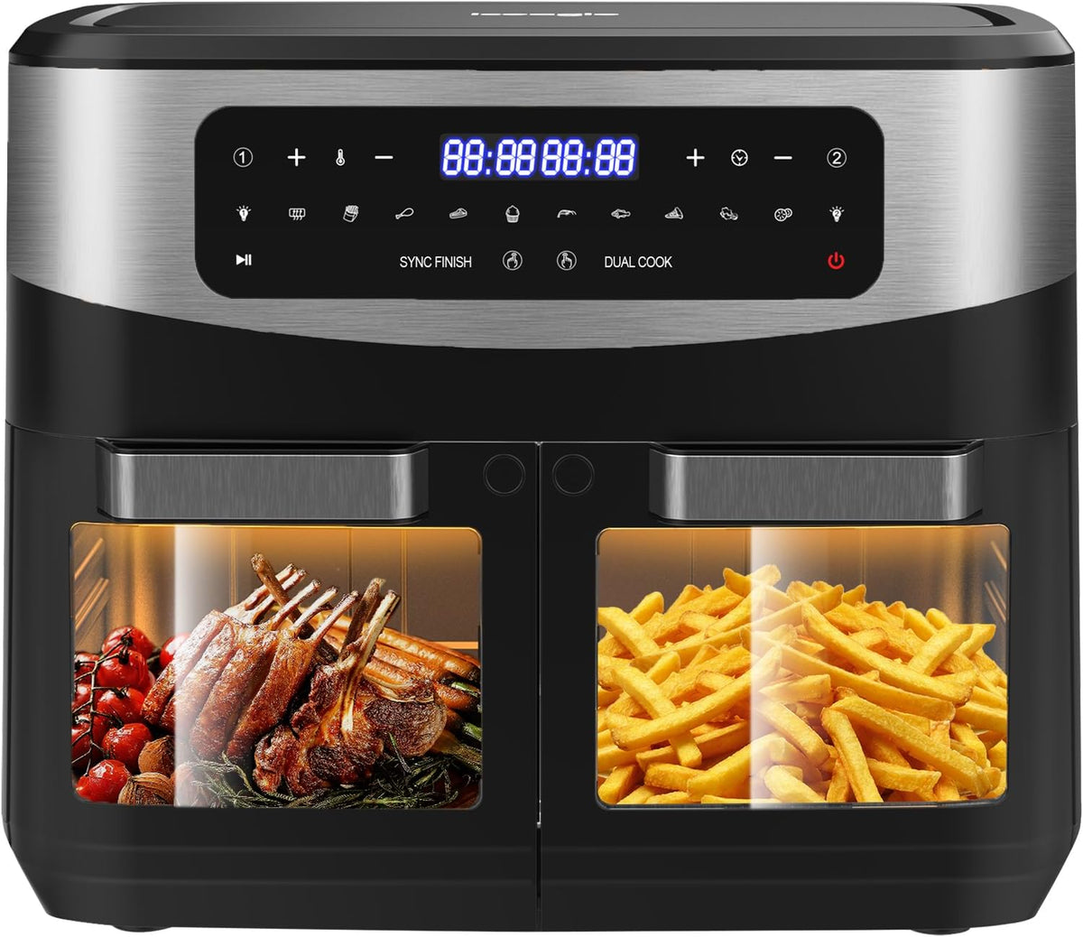 iceagle, Frytkownica beztłuszczowa, 12 l, 2600 W, Czarny/Srebrny, oświetlenie LED